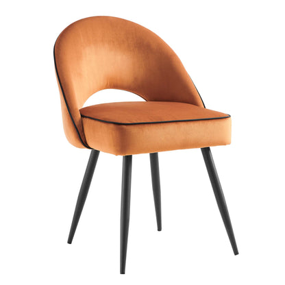 Ensemble de 2 chaises de salle à manger Oakley en velours orange avec passepoil contrasté