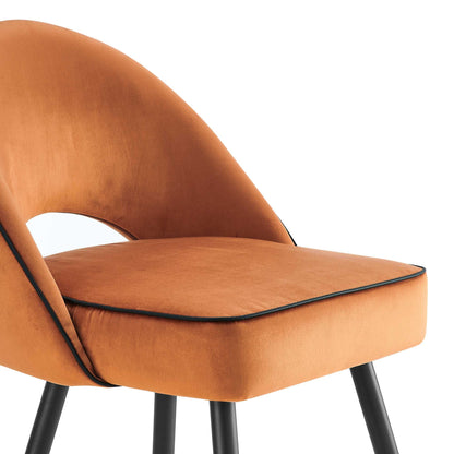 Ensemble de 2 chaises de salle à manger Oakley en velours orange avec passepoil contrasté