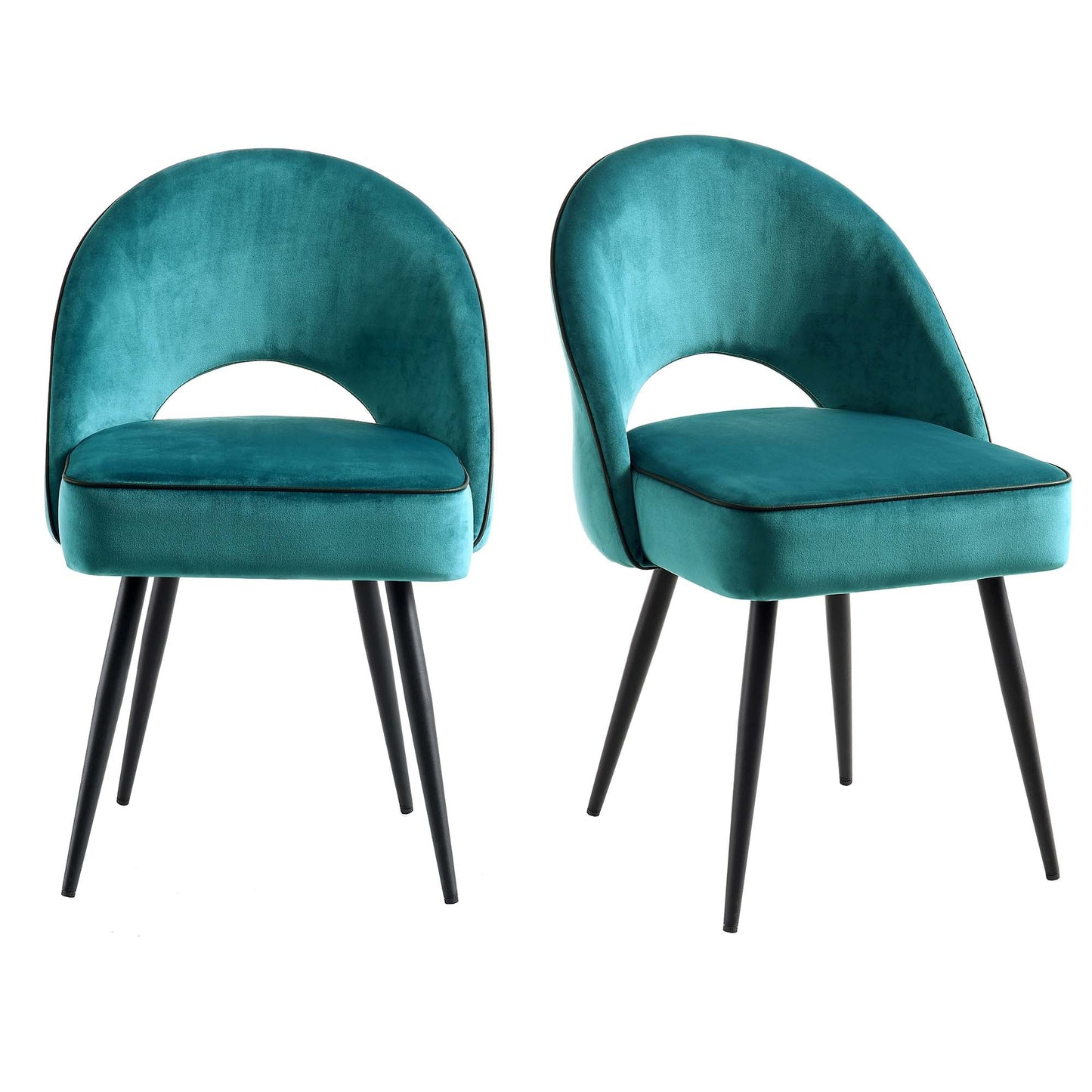 Ensemble de 2 chaises de salle à manger Oakley en velours bleu sarcelle avec passepoil contrasté