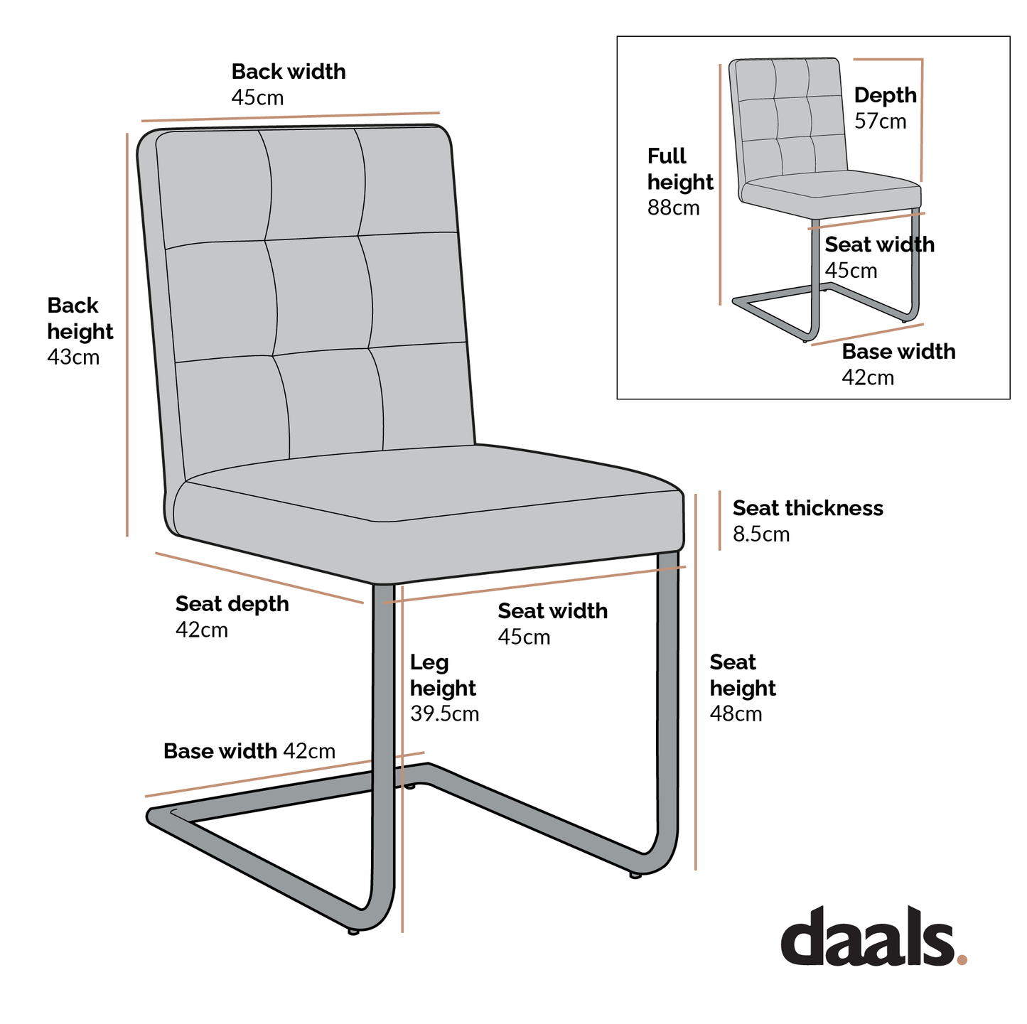 Lot de 2 chaises de salle à manger Keyston en similicuir blanc crème avec pieds chromés