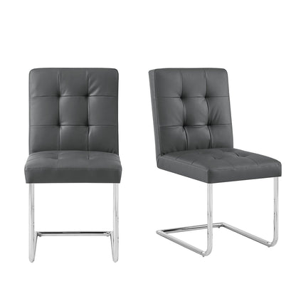 Lot de 2 chaises de salle à manger Keyston en similicuir gris foncé avec pieds chromés