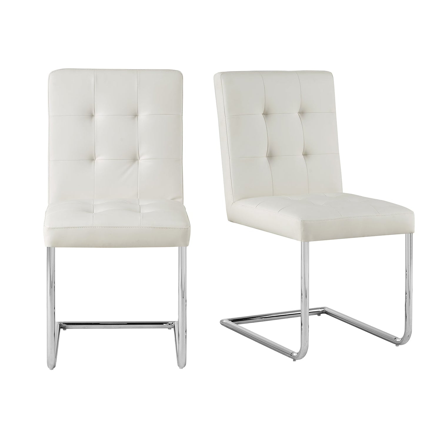 Lot de 2 chaises de salle à manger Keyston en similicuir blanc crème avec pieds chromés