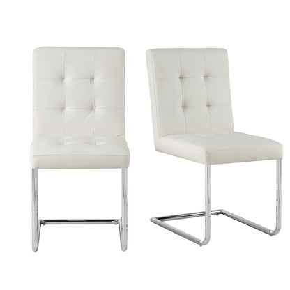 Lot de 2 chaises de salle à manger Keyston en similicuir blanc crème avec pieds chromés