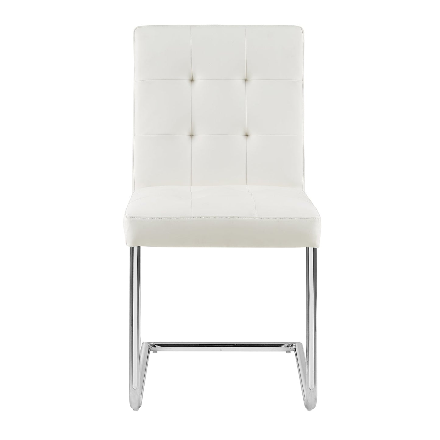 Lot de 2 chaises de salle à manger Keyston en similicuir blanc crème avec pieds chromés