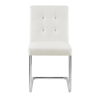 Lot de 2 chaises de salle à manger Keyston en similicuir blanc crème avec pieds chromés