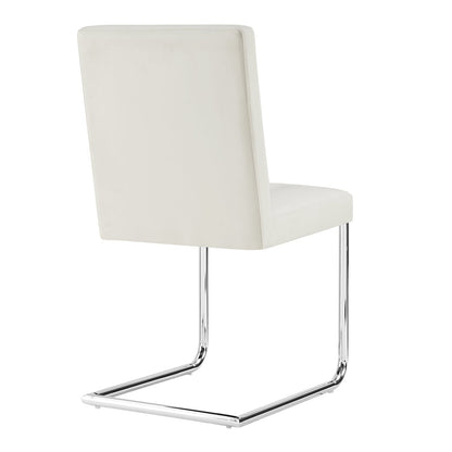 Lot de 2 chaises de salle à manger Keyston en similicuir blanc crème avec pieds chromés