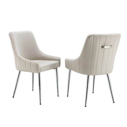 Ensemble de 2 chaises de salle à manger rembourrées en velours champagne Garnet avec poignée arrière