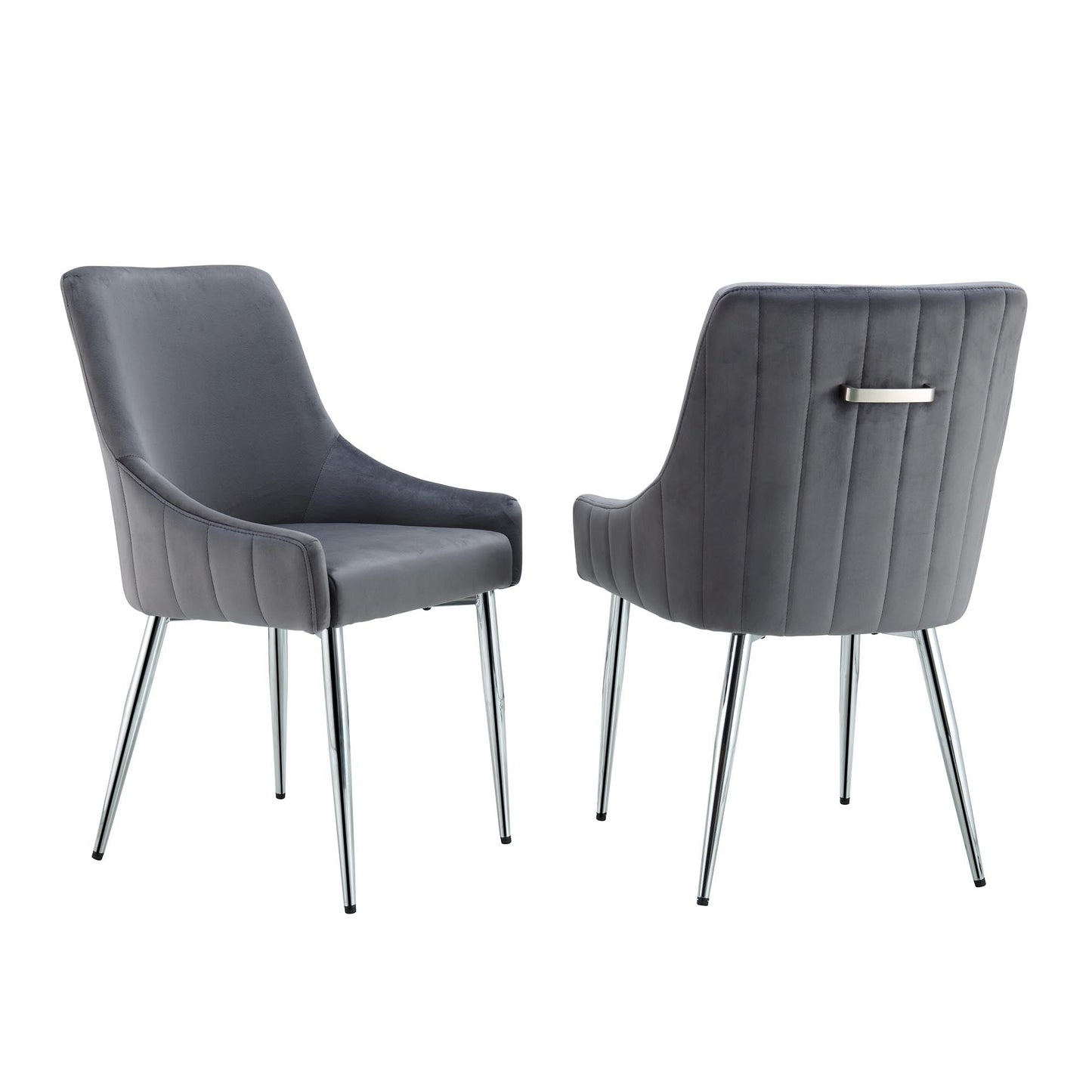 Lot de 2 chaises de salle à manger rembourrées en velours gris foncé Garnet avec poignée arrière
