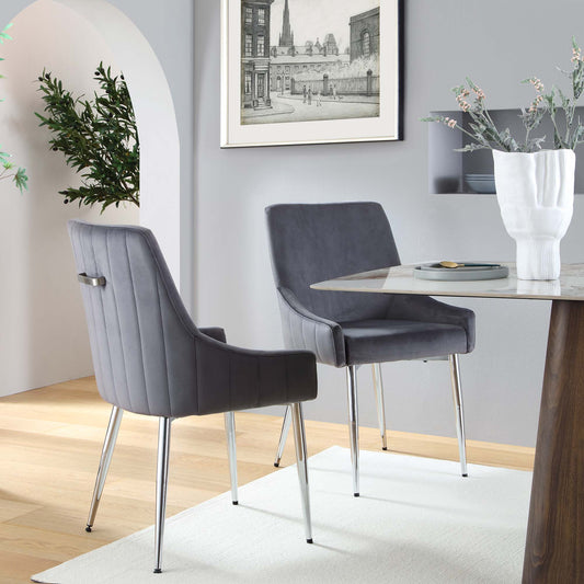 Lot de 2 chaises de salle à manger rembourrées en velours gris foncé Garnet avec poignée arrière
