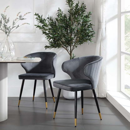 Ensemble de 2 chaises de salle à manger Carver rembourrées en velours gris Langham