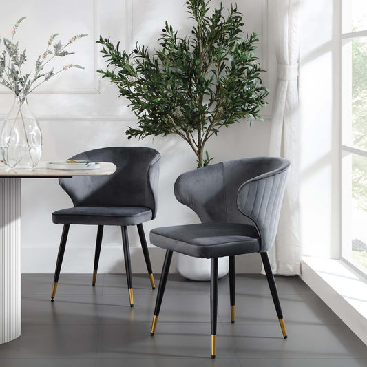 Ensemble de 2 chaises de salle à manger Carver rembourrées en velours gris Langham