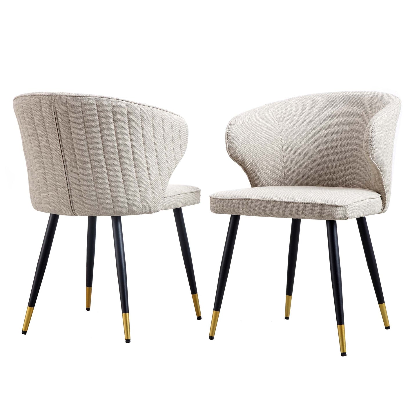 Ensemble de 2 chaises de salle à manger Carver en tissu tissé couleur avoine avec dossier cannelé