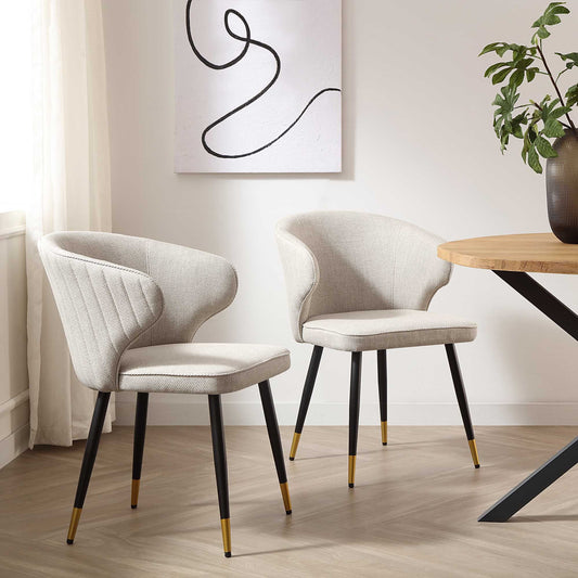 Ensemble de 2 chaises de salle à manger Carver en tissu tissé couleur avoine avec dossier cannelé