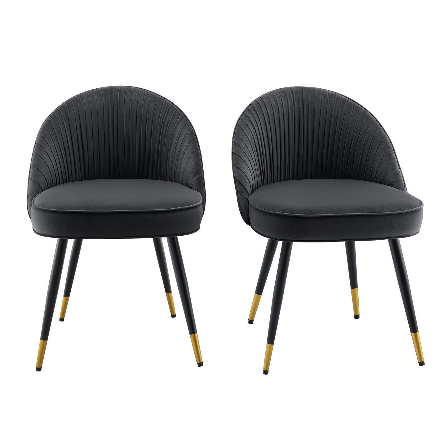 Lot de 2 chaises de salle à manger rembourrées en velours anthracite plissé Miyae