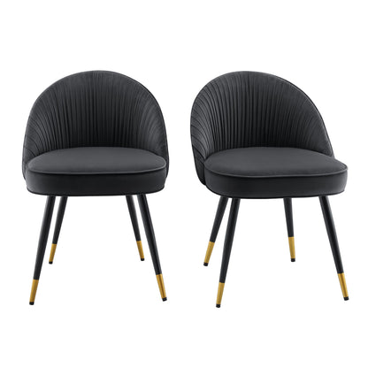 Lot de 2 chaises de salle à manger rembourrées en velours anthracite plissé Miyae