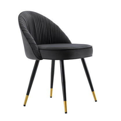 Lot de 2 chaises de salle à manger rembourrées en velours anthracite plissé Miyae