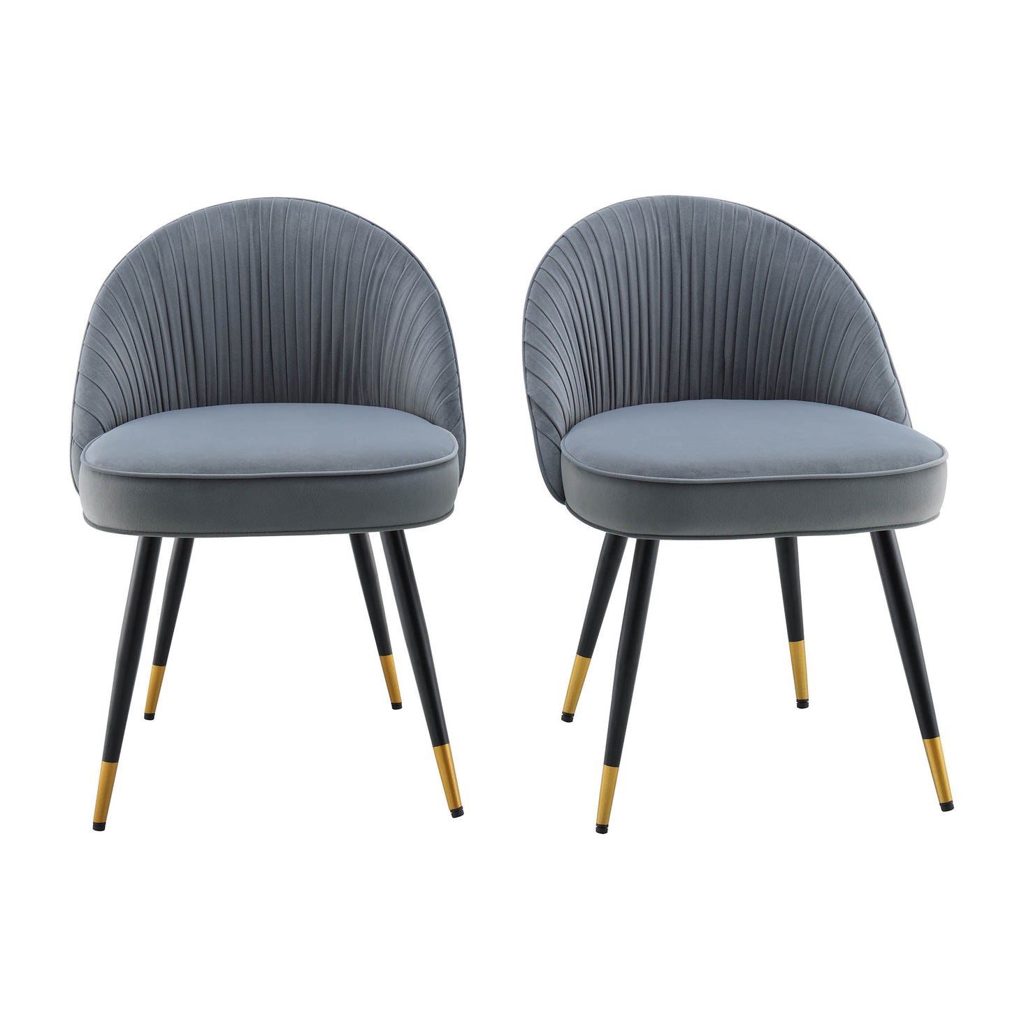 Lot de 2 chaises de salle à manger rembourrées en velours gris clair plissé Miyae