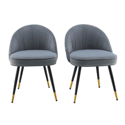 Lot de 2 chaises de salle à manger rembourrées en velours gris clair plissé Miyae
