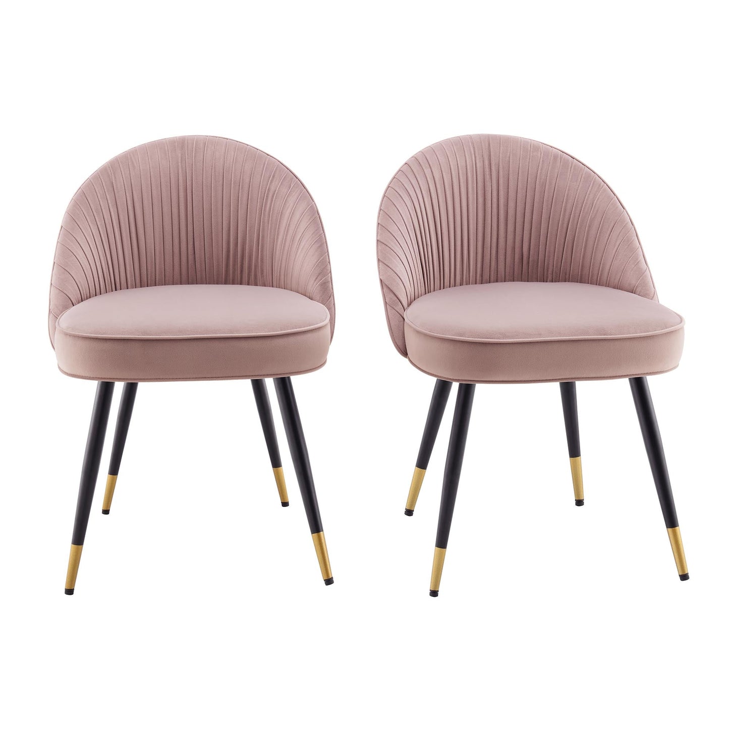 Lot de 2 chaises de salle à manger rembourrées en velours rose pâle plissé Miyae