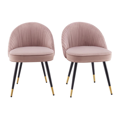 Lot de 2 chaises de salle à manger rembourrées en velours rose pâle plissé Miyae