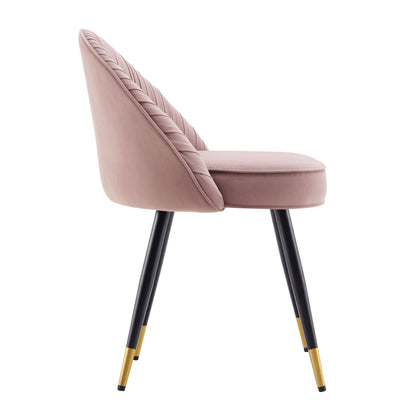 Lot de 2 chaises de salle à manger rembourrées en velours rose pâle plissé Miyae