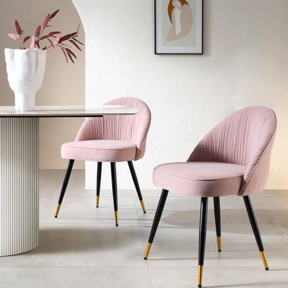 Lot de 2 chaises de salle à manger rembourrées en velours rose pâle plissé Miyae