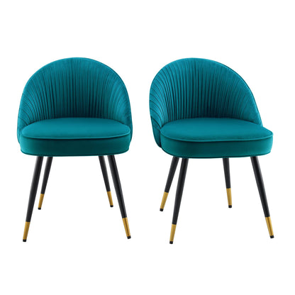 Lot de 2 chaises de salle à manger rembourrées en velours bleu sarcelle plissé Miyae