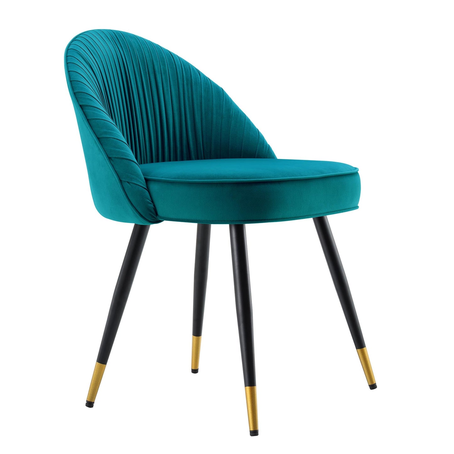 Lot de 2 chaises de salle à manger rembourrées en velours bleu sarcelle plissé Miyae