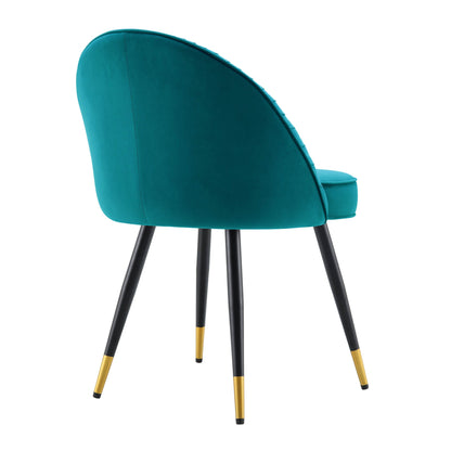 Lot de 2 chaises de salle à manger rembourrées en velours bleu sarcelle plissé Miyae