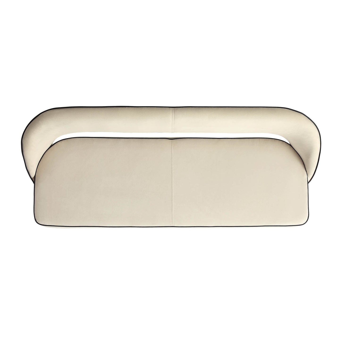 Banc de salle à manger 3 places rembourré en velours champagne Oakley avec passepoil contrasté