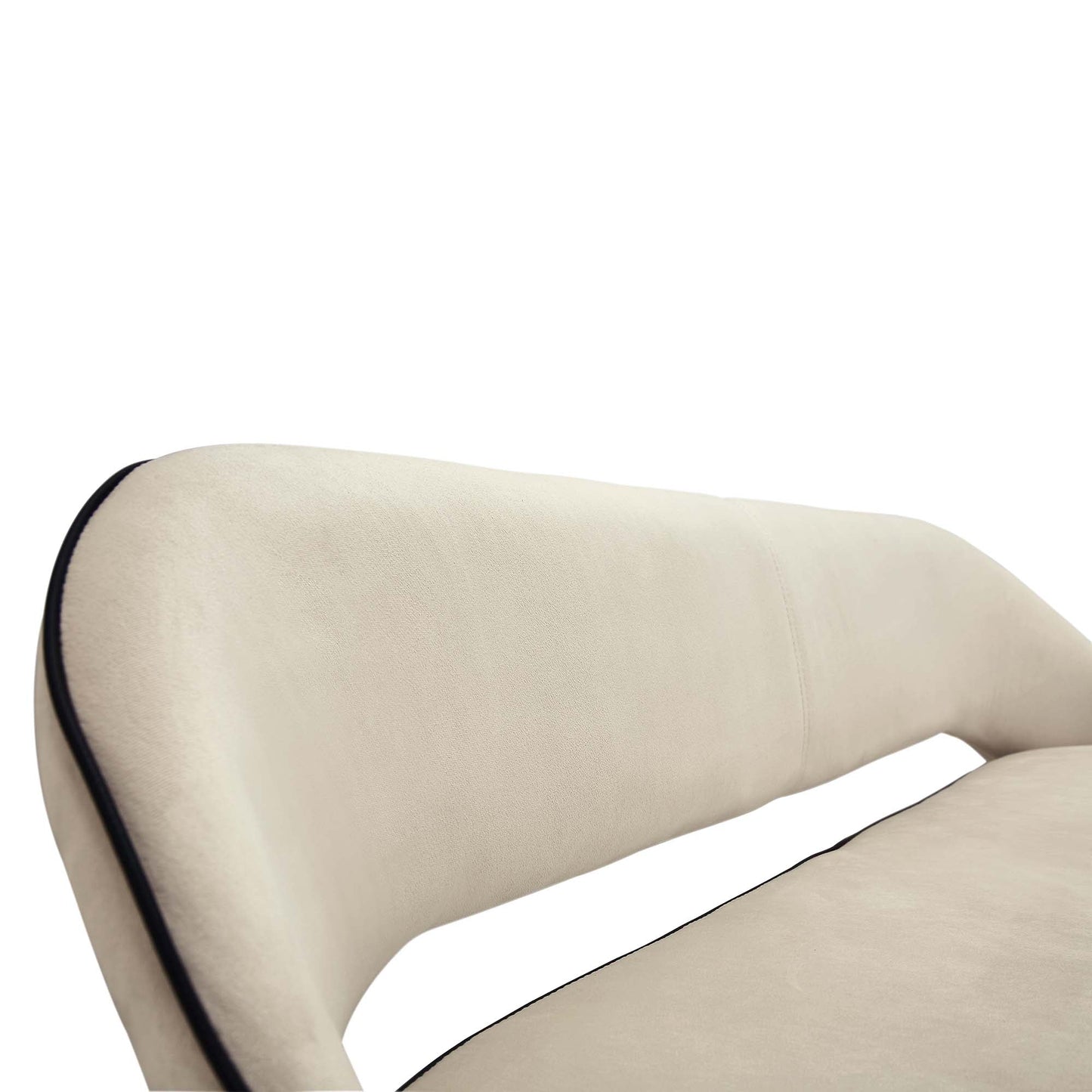 Banc de salle à manger 3 places rembourré en velours champagne Oakley avec passepoil contrasté