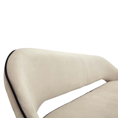 Banc de salle à manger 3 places rembourré en velours champagne Oakley avec passepoil contrasté