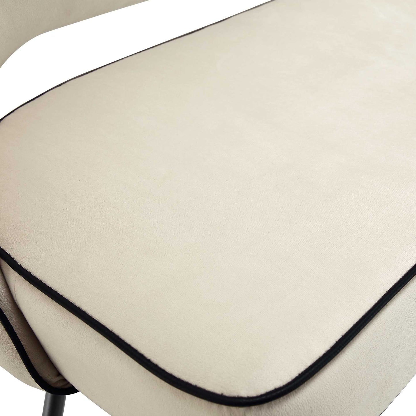 Banc de salle à manger 3 places rembourré en velours champagne Oakley avec passepoil contrasté