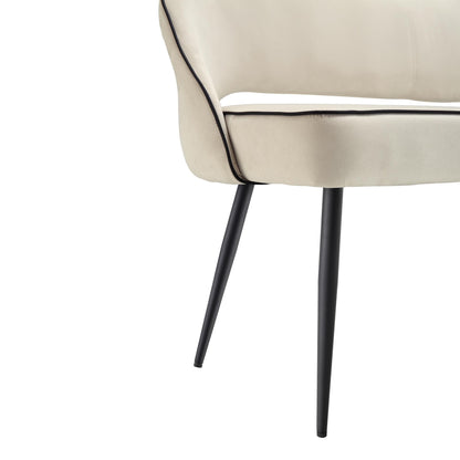 Banc de salle à manger 3 places rembourré en velours champagne Oakley avec passepoil contrasté