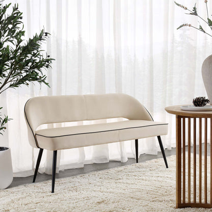 Banc de salle à manger 3 places rembourré en velours champagne Oakley avec passepoil contrasté