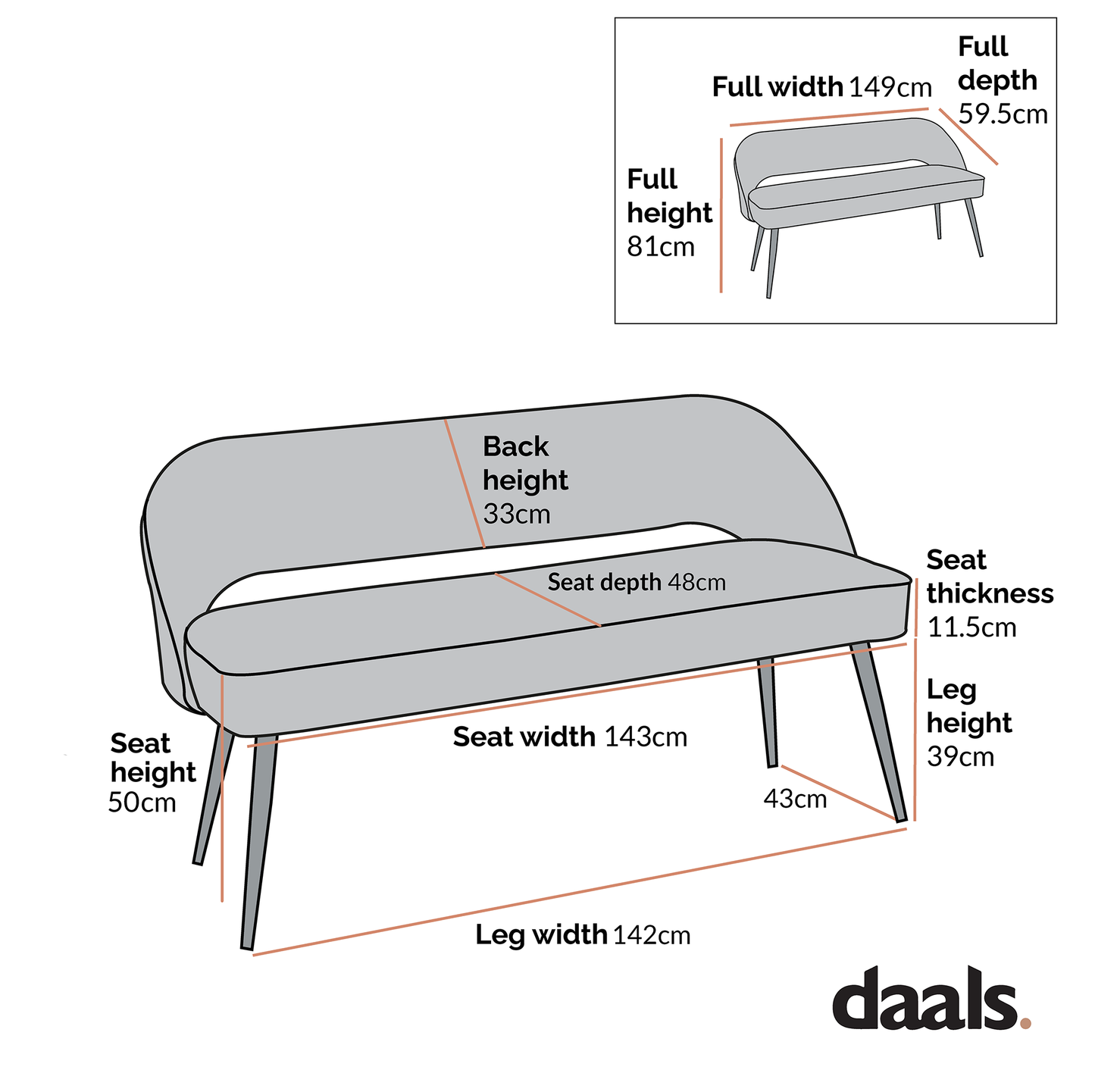 Banc de salle à manger 3 places Oakley en velours gris foncé avec passepoil contrasté