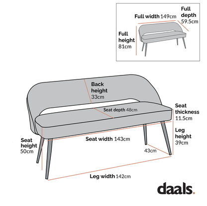 Banc de salle à manger 3 places Oakley en velours gris foncé avec passepoil contrasté