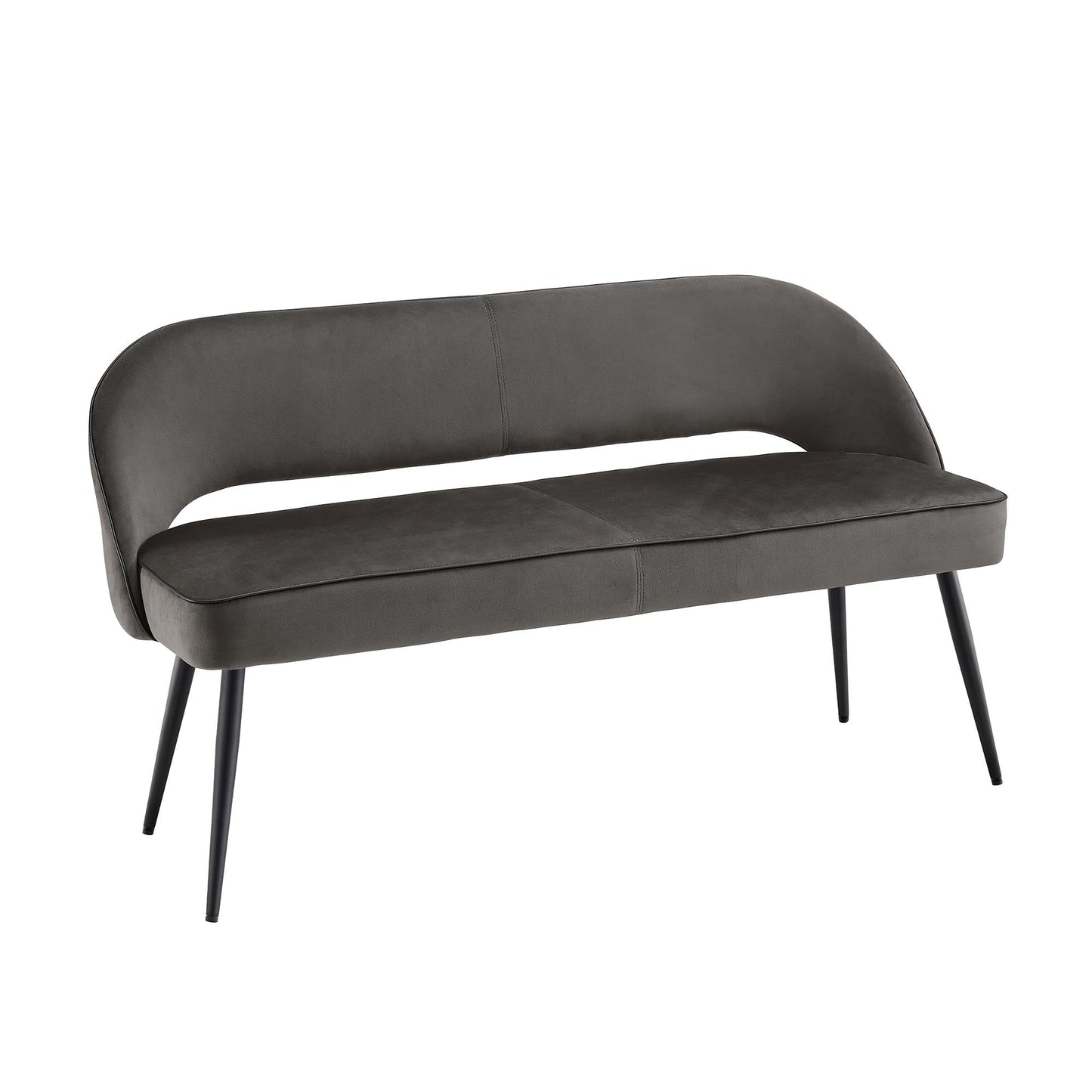 Banc de salle à manger 3 places Oakley en velours gris foncé avec passepoil contrasté