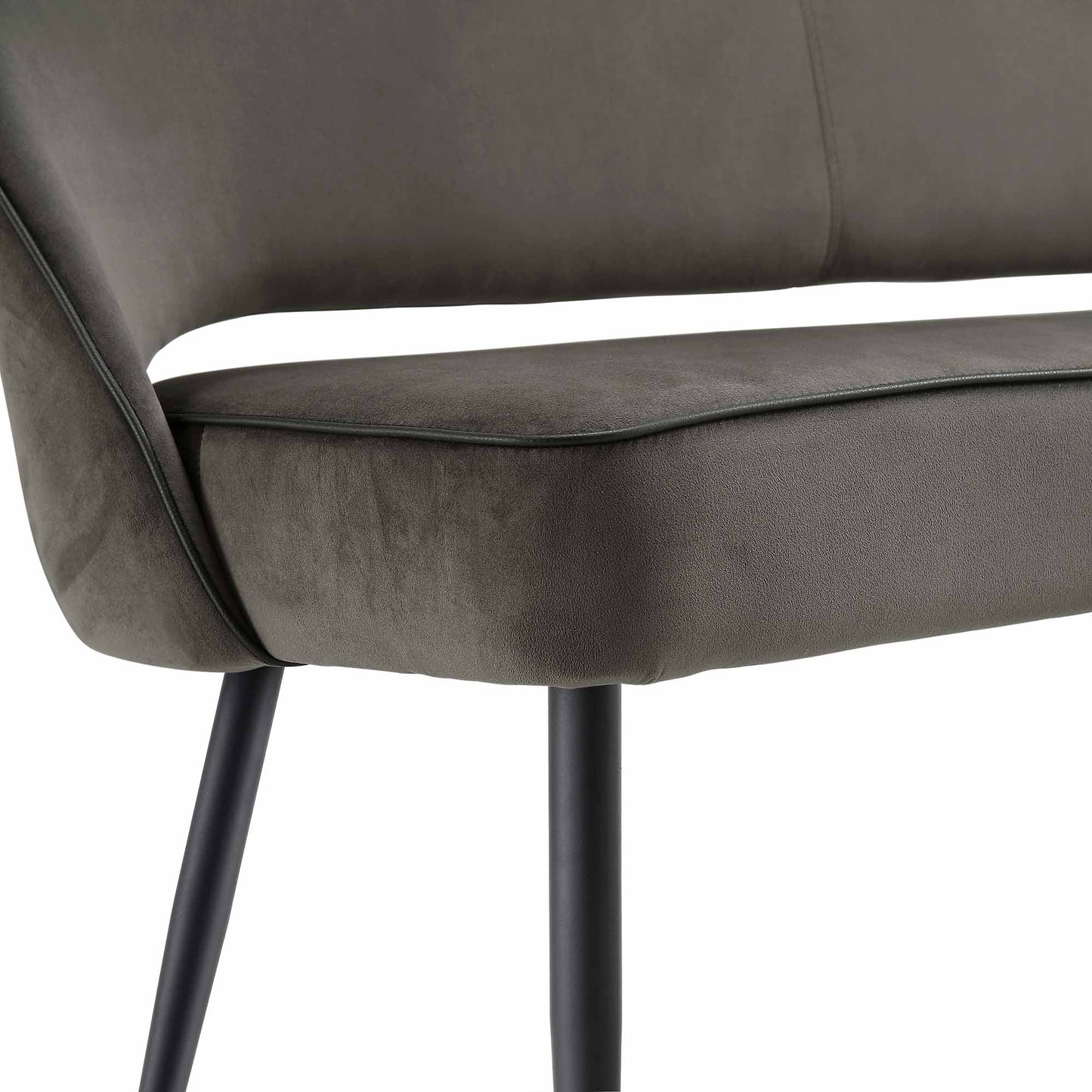 Banc de salle à manger 3 places Oakley en velours gris foncé avec passepoil contrasté