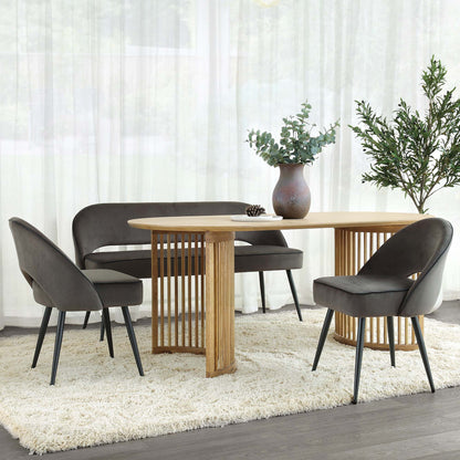 Banc de salle à manger 3 places Oakley en velours gris foncé avec passepoil contrasté