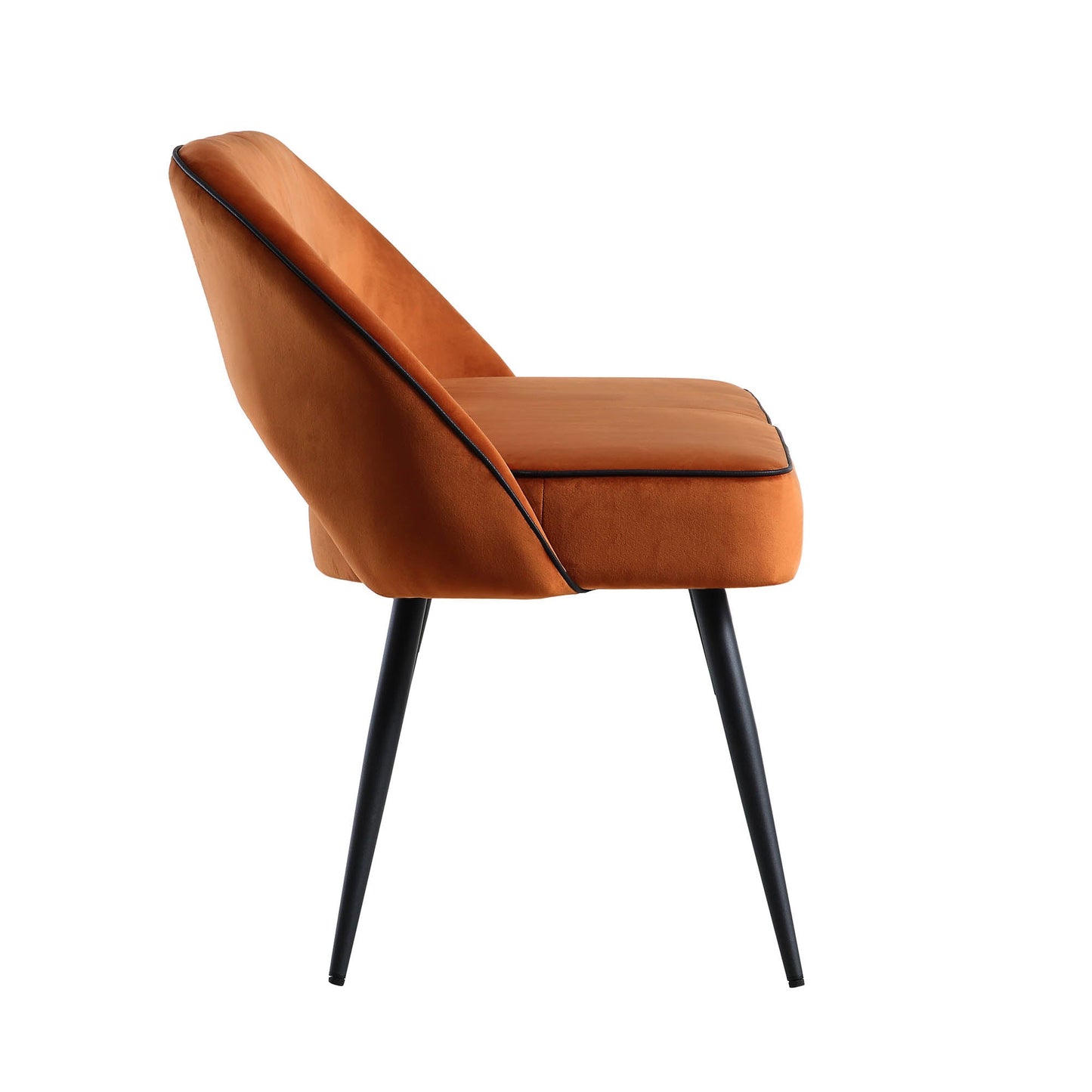 Banc de salle à manger 3 places rembourré en velours orange Oakley avec passepoil contrasté