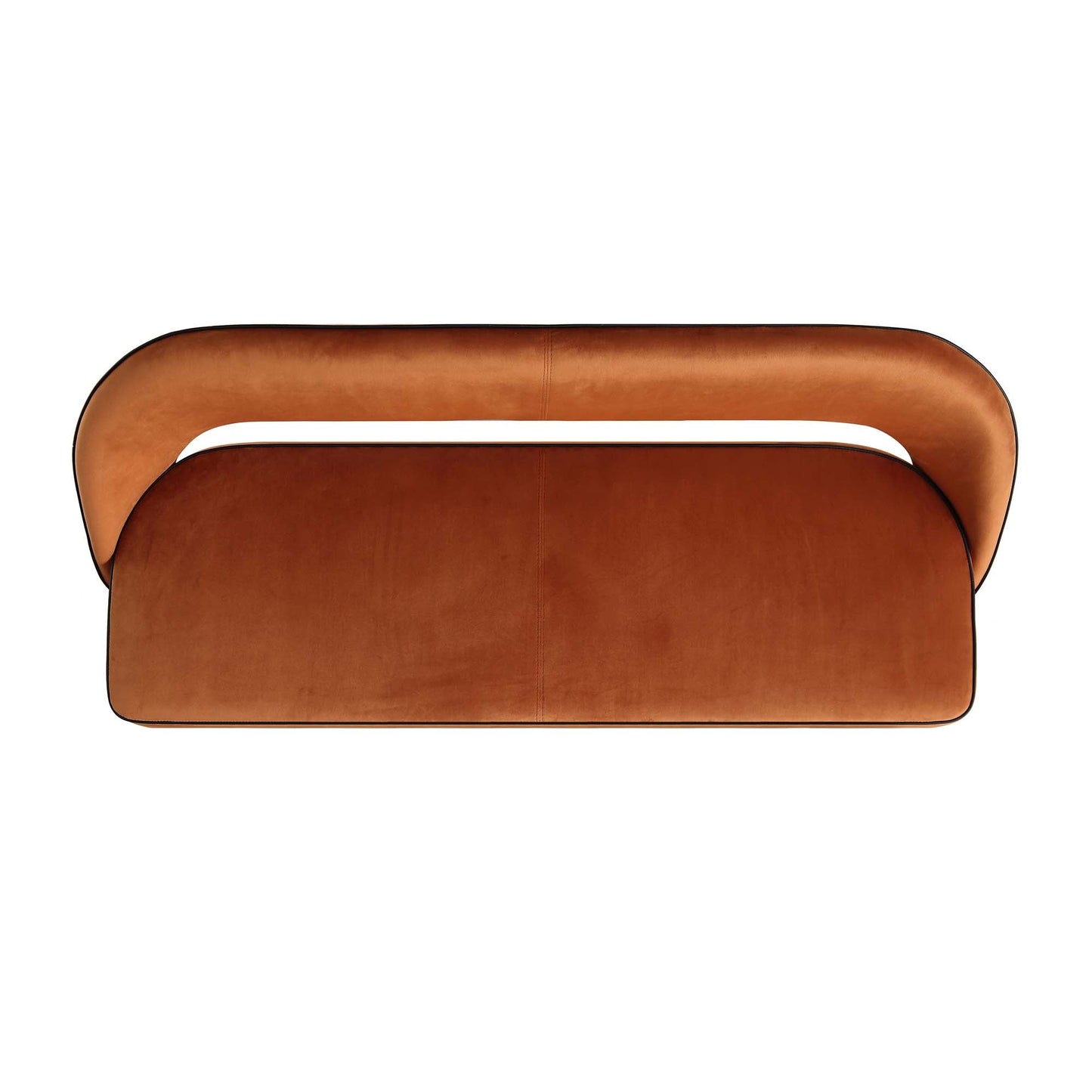 Banc de salle à manger 3 places rembourré en velours orange Oakley avec passepoil contrasté