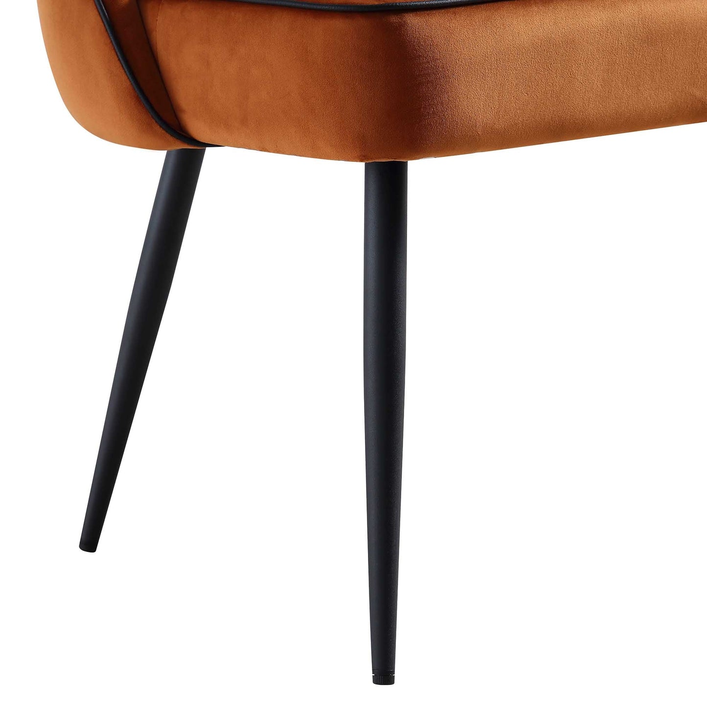 Banc de salle à manger 3 places rembourré en velours orange Oakley avec passepoil contrasté