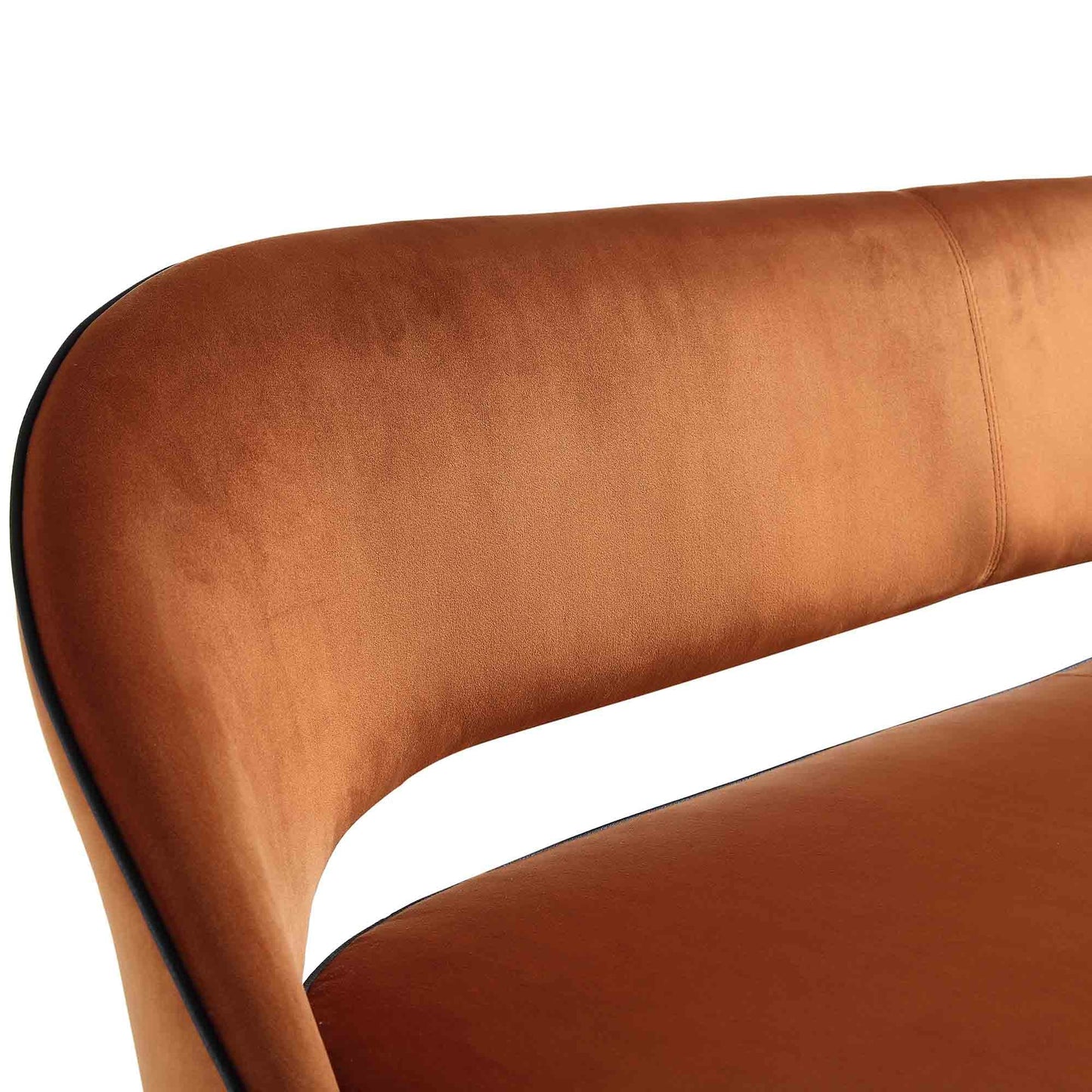 Banc de salle à manger 3 places rembourré en velours orange Oakley avec passepoil contrasté