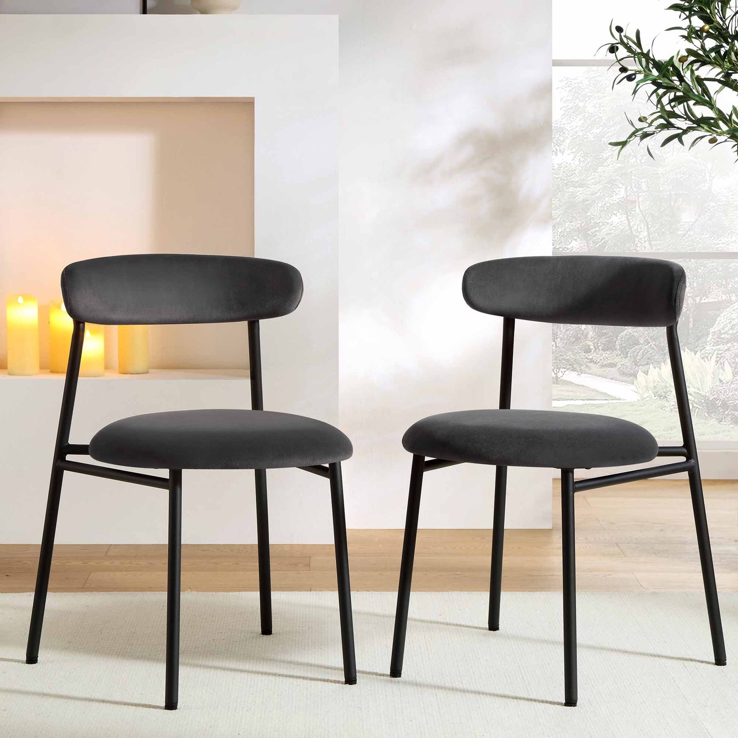 Ensemble de 2 chaises de salle à manger en velours anthracite Donna