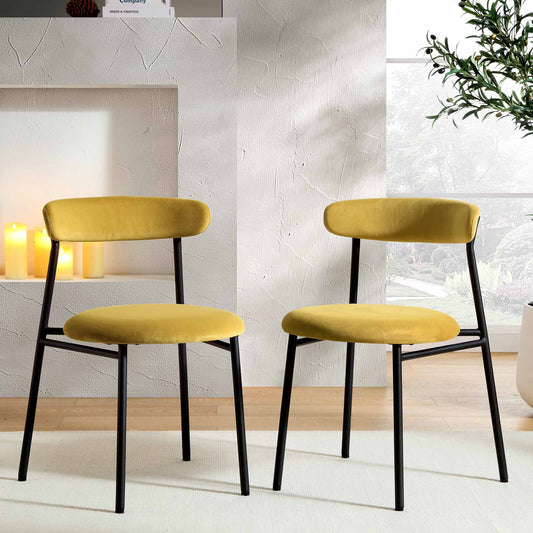 Ensemble de 2 chaises de salle à manger en velours jaune moutarde Donna
