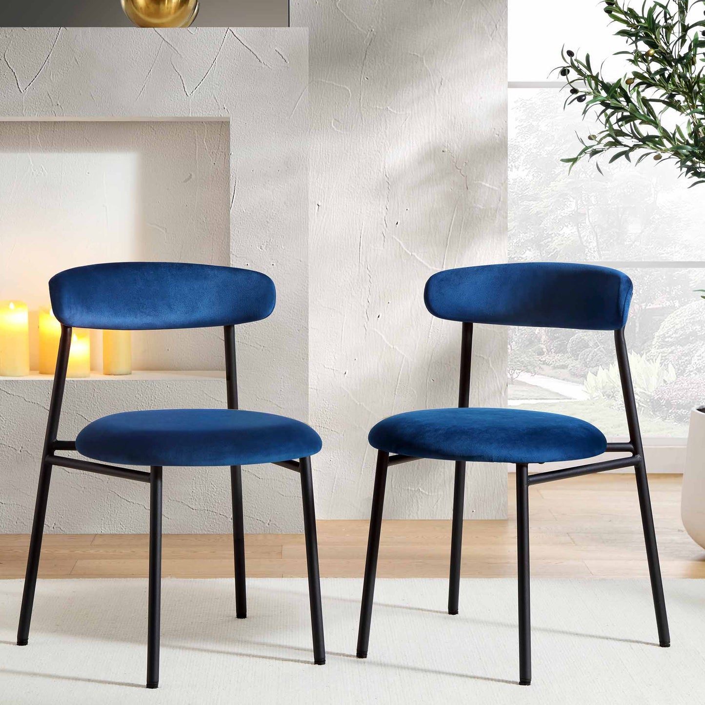 Ensemble de 2 chaises de salle à manger en velours bleu marine Donna