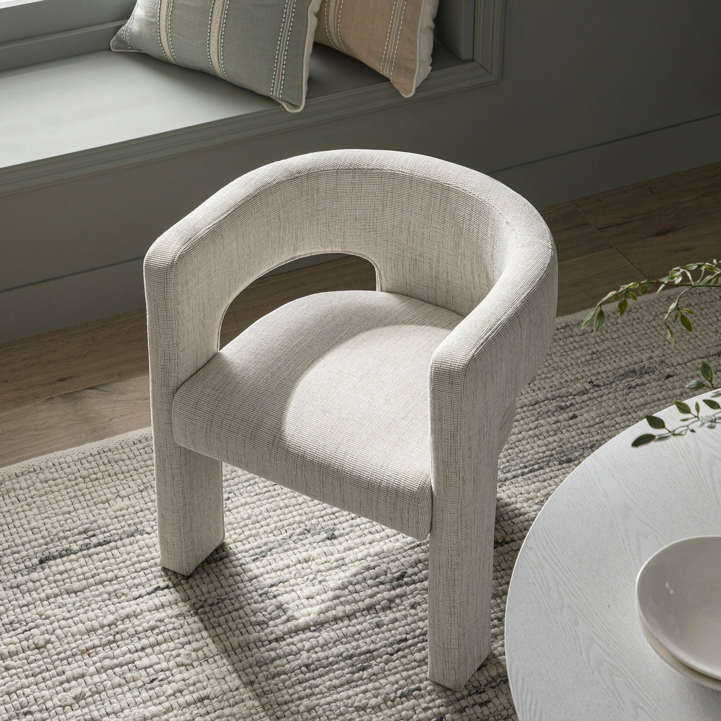 Chaise de salle à manger en tissu texturé tissé Greenwich avoine et beige