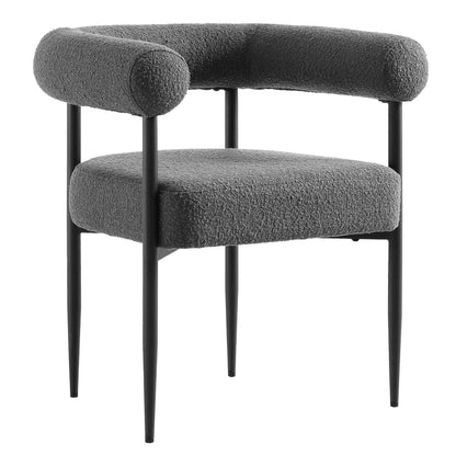 Chaise de salle à manger Fulbourn en tissu boucle anthracite avec pieds en métal noir