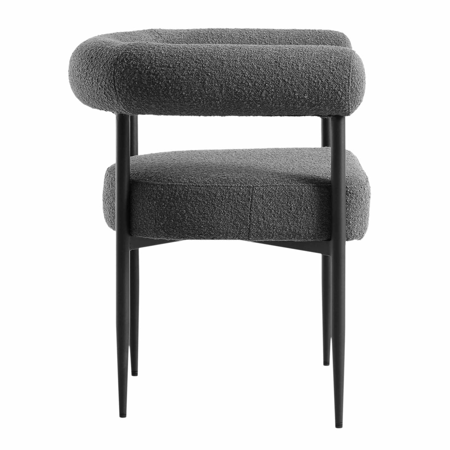 Chaise de salle à manger Fulbourn en tissu boucle anthracite avec pieds en métal noir